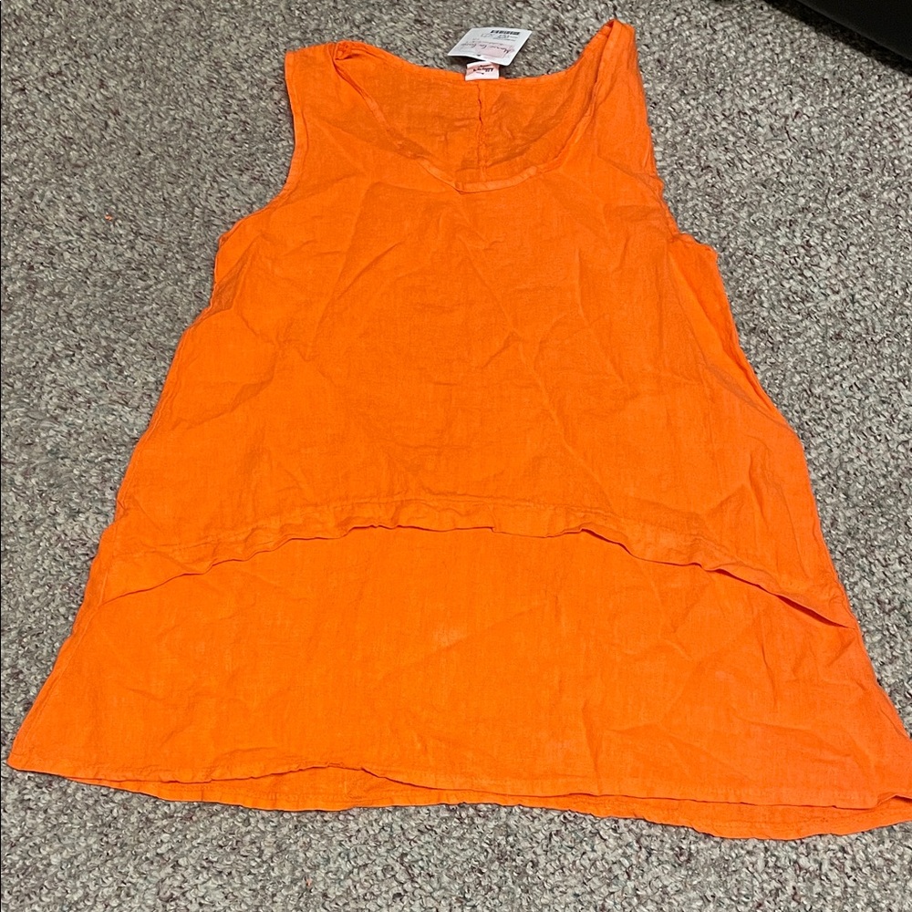 Marie la lune 100% linen Orange Sleeveless Women's long Top- nwt